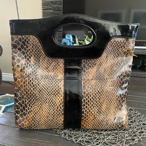 MISS MAC SNAKE PRINT OVERSIZED CLUTCH